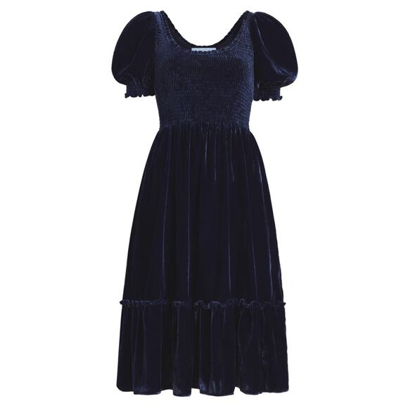 Hill House Dresses & Skirts - NWT Hill House Louisa Nap Dress Navy Velvet Smocking Ruffled Hem Midi Size M